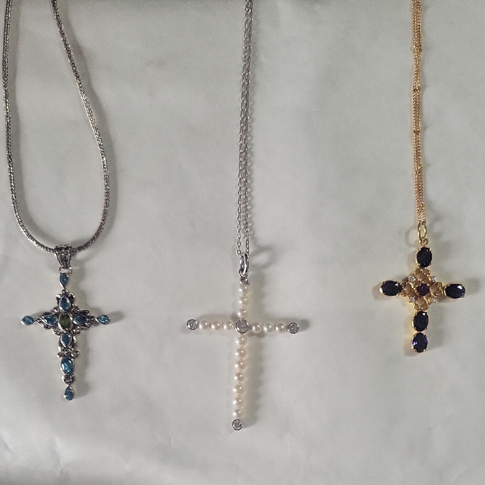 Easter Is Here! Elegant SET OF THREE Cross Pendant Necklace Set